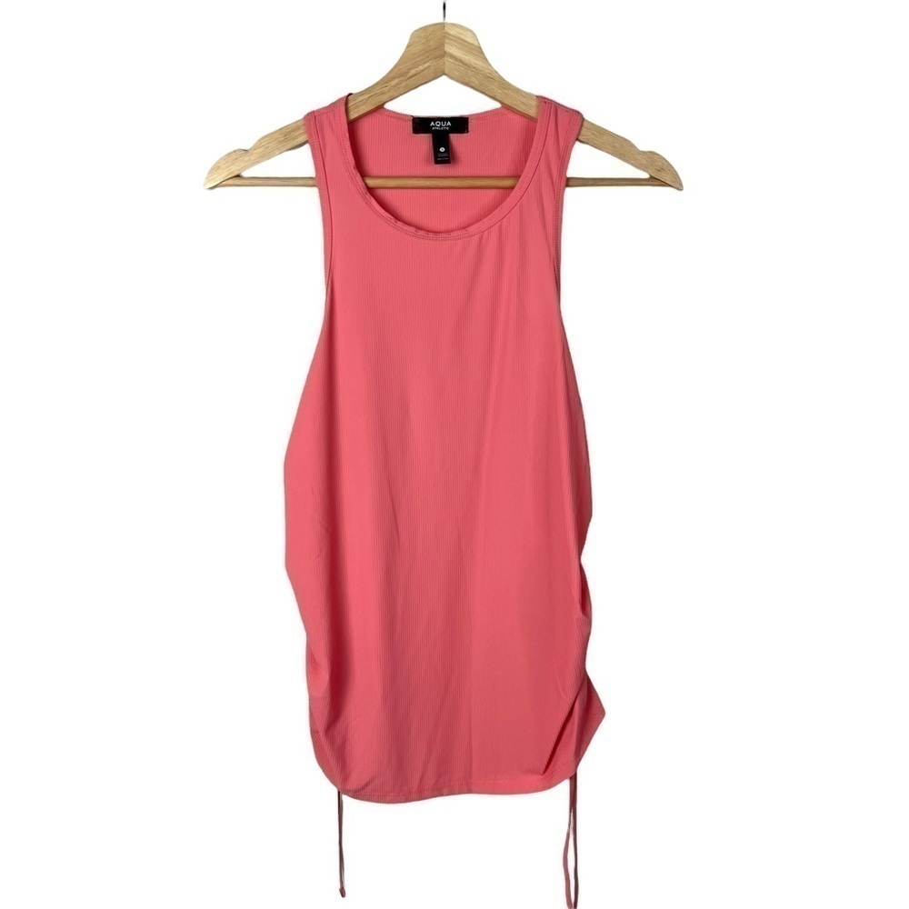 Aqua Sport Coral Pink Scoop‎ Neck Ruched Side Athletic Tank Top S